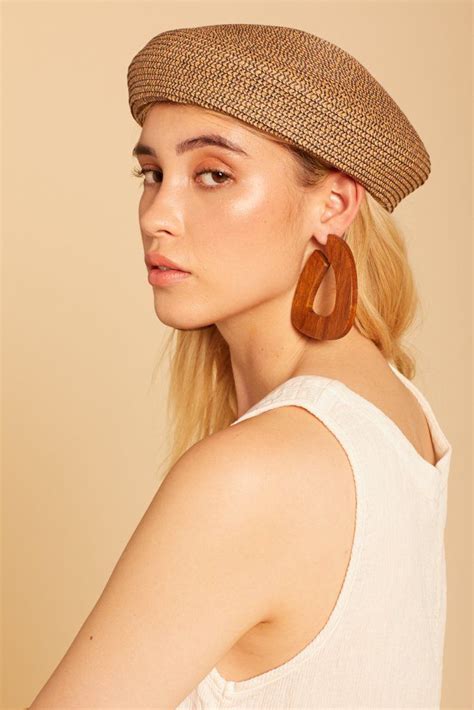 Tan/black Crochet Beret 